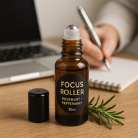 Focus Aromatherapy Roller – Peppermint + Rosemary for Clarity & Study